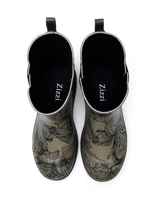 Zizzi Bottes en caoutchouc à largeur courte avec imprimé, Dusty Olive Flower, Packshot image number 2