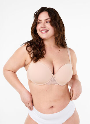 Zizzi Soutien-gorge moulé avec résille, Nude, Model image number 3