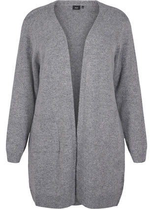 Zizzi Long cardigan tricoté avec poches, Medium Grey Melange, Packshot image number 0