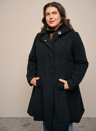 Zizzi Manteau à capuche silhouette en A, Black, Image image number 0