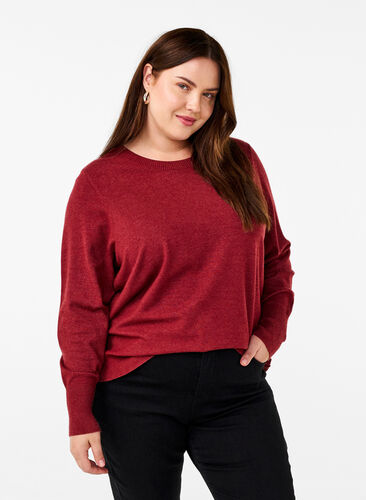 ZizziFLASH - Gebreide blouse met ronde hals, Merlot Mel., Model image number 0