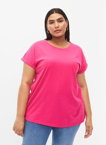 ZizziT-shirt met korte mouwen van katoenmix, Raspberry Sorbet, Model image number 0