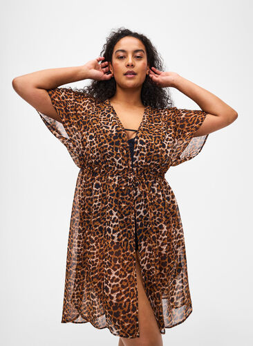 ZizziStrand kimono met print., Leopard, Model image number 0