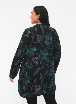 ZizziFLASH - Bloemen tuniek met lange mouwen, Black Scarab Flower, Model image number 1