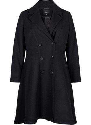 Zizzi Manteau en laine coupe A avec poches, Black, Packshot image number 0