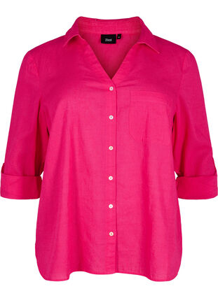 ZizziShirtblouse met knoopsluiting van katoen-linnenmix, Bright Rose, Packshot image number 0