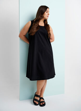 Zizzi Robe en coton sans manches en forme de trapèze , Black, Image image number 0