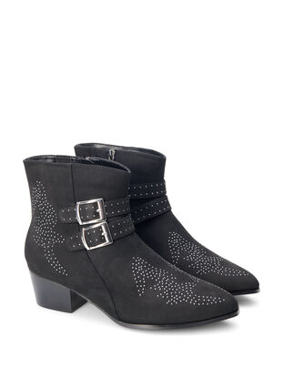 ZizziWide fit - Korte laars met studs en gespen, Black, Packshot image number 1