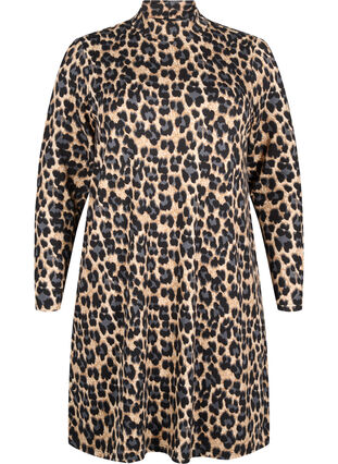 ZizziFLASH - Jurk met lange mouwen en col, Leopard Print, Packshot image number 0