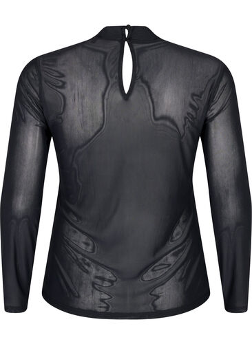 ZizziGetailleerde blouse van mesh met lange mouwen, Black, Packshot image number 1