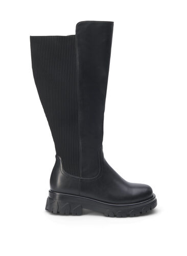 Zizzi Large - Bottes hautes avec élastique et fermeture éclair, Black, Packshot image number 0