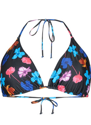 Zizzi Soutien-gorge de bikini triangle avec imprimé, Black Flower AOP, Packshot image number 0