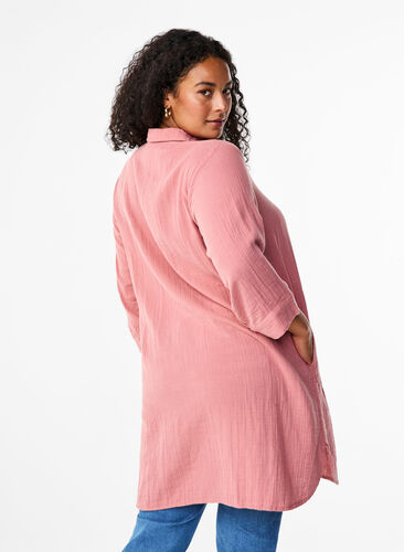 Zizzi Chemise longue en mousseline de coton, Old Rose, Model image number 1