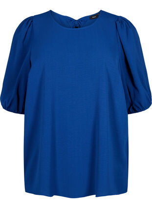 ZizziBlouse met korte mouwen en een strik op de rug, Estate Blue, Packshot image number 0