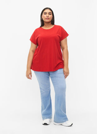 ZizziT-shirt met korte mouwen van katoenmix, Tango Red, Model image number 2