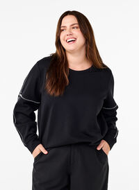 Sweat-shirt avec coutures contrastées, Black, Model
