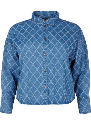 ZizziDenim shirt met vernietigingspatroon, Blue Denim, Packshot image number 0