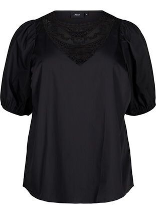 ZizziBlouse met korte mouwen en kant detail, Black, Packshot image number 0