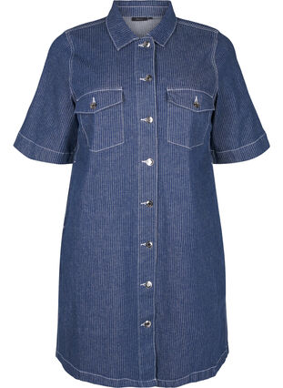 ZizziKrijtstreep spijkerjurk met borstzakken, Blue Denim Stripe, Packshot image number 0