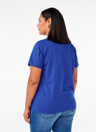 ZizziBasic katoenen T-shirt met ronde hals, Sodalite Blue, Model image number 1