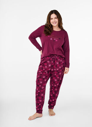 ZizziKleren pyjama broek met print, Fig Flower AOP, Model image number 0