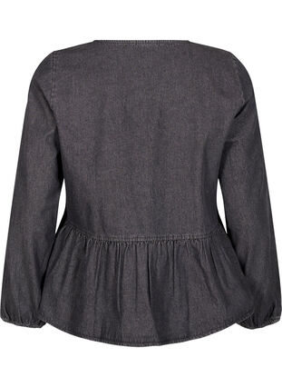 ZizziPeplum blouse van denim met striksluiting, Dark Grey Denim, Packshot image number 1