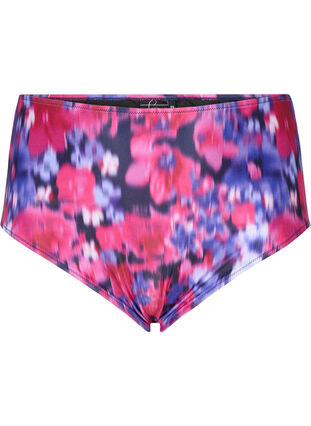 Zizzi Bas de bikini à imprimé et taille haute, Pink Flower AOP, Packshot image number 0