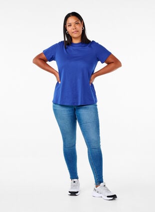 ZizziBasic katoenen T-shirt met ronde hals, Sodalite Blue, Model image number 2