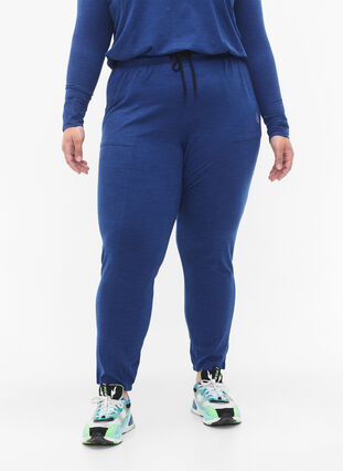 ZizziSport broek met zakken en trek koord, S. Blue / Black Mel., Model image number 2