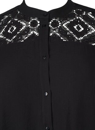 ZizziLang viscose shirt met kanten detail, Black, Packshot image number 2