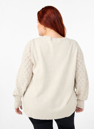 ZizziGebreide blouse met kantpatroon, Pumice Stone Mel., Model image number 1