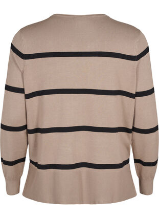 Zizzi Chemisier tricot en viscose avec des rayures, Desert Taupe Comb, Packshot image number 1