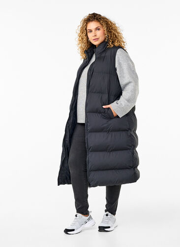 Zizzi Gilet long avec poches et fermeture éclair à double sens, Black, Model image number 0