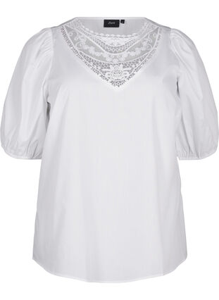 ZizziBlouse met korte mouwen en kant detail, Bright White, Packshot image number 0