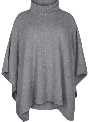 ZizziPoncho met hoge hals, Medium Grey Melange, Packshot image number 0