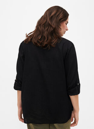 ZizziShirtblouse met knoopsluiting van katoen-linnenmix, Black, Model image number 1