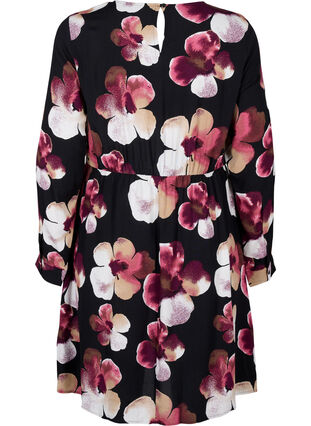 Zizzi Robe en viscose avec imprimé et manches longues., Black Pink FlowerAOP, Packshot image number 1