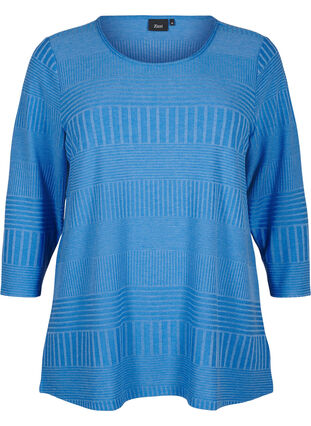 Zizzi Blouse avec manches 3/4 et motif rayé, Princess Blue Mel., Packshot image number 0