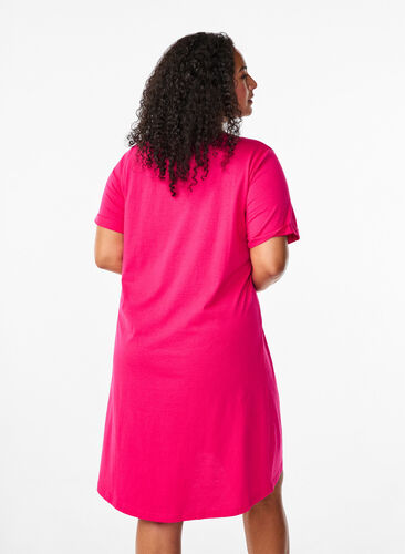 ZizziKatoenen T-shirtjurk, Bright Rose, Model image number 1