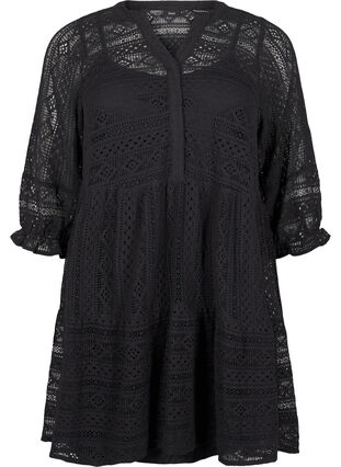 Zizzi Robe courte en dentelle à manches 3/4, Black, Packshot image number 0