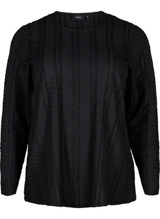 ZizziGestructureerde lange mouw blouse, Black, Packshot image number 0