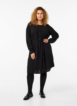 Zizzi Robe à manches longues avec cordon de serrage, Black, Model image number 2