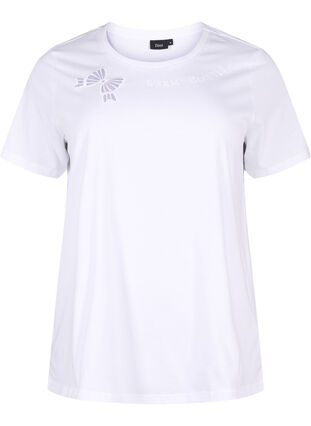 ZizziT-shirt van biologisch katoen met strikdetail, Bright White, Packshot image number 0