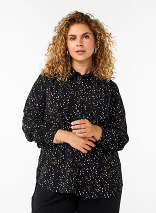 Zizzi Chemise à pois avec col, Black w. Dot AOP, Model image number 0