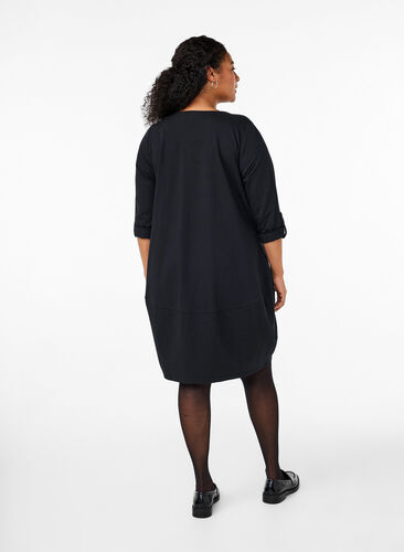 Zizzi Robe en coton avec coupe ballon, Black, Model image number 1