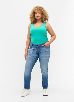 Zizzi Top basique de couleur unie en coton, Aqua Green, Model image number 2