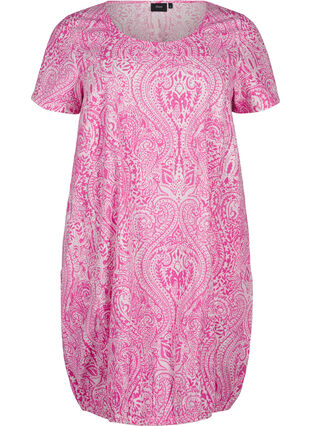 ZizziKatoenen jurk met korte mouwen en paisleyprint, Shocking P. Paisley , Packshot image number 0