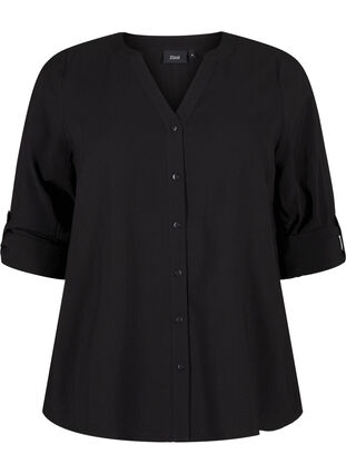 ZizziViscose overhemd blouse met driekwart mouwen, Black, Packshot image number 0