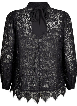 ZizziKanten blouse met strikdetail, Black, Packshot image number 1