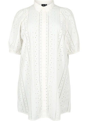 Zizzi Robe chemise en coton avec broderie anglaise, Off White, Packshot image number 0